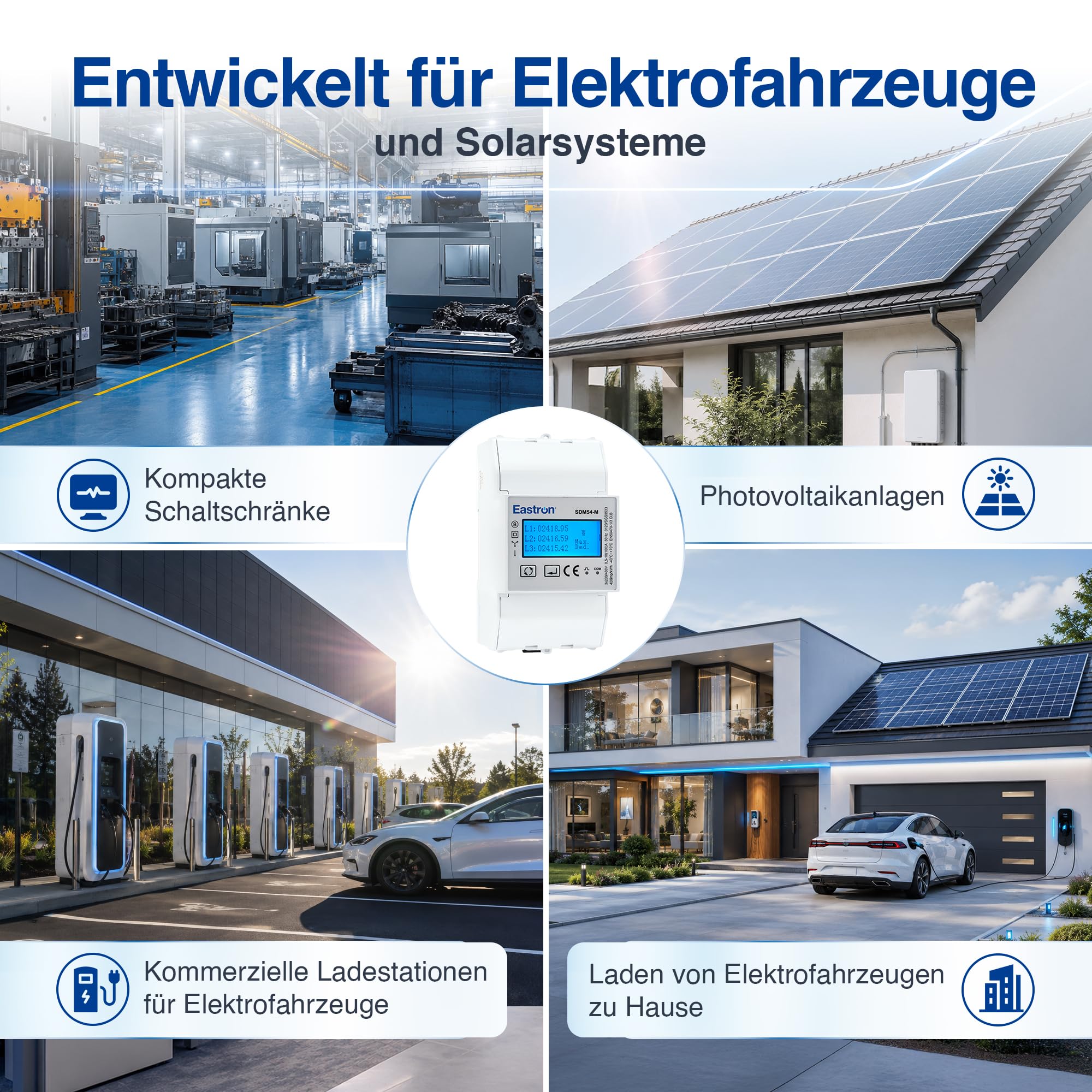 Eastron SDM54-M MID-zertifiziertes dreiphasiges 100-A-Direktanschluss-DIN-Schienen-RS485-Modbus-MID-Messgerät für EV-Ladegeräte und Solarsysteme