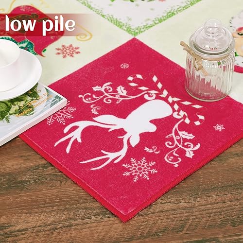 Miniatura 4 de CAREMEE Alfombra de interior de Navidad con texto en inglés Merry Christmas para decoración de Navidad, antideslizante, festiva, tapete de Navidad