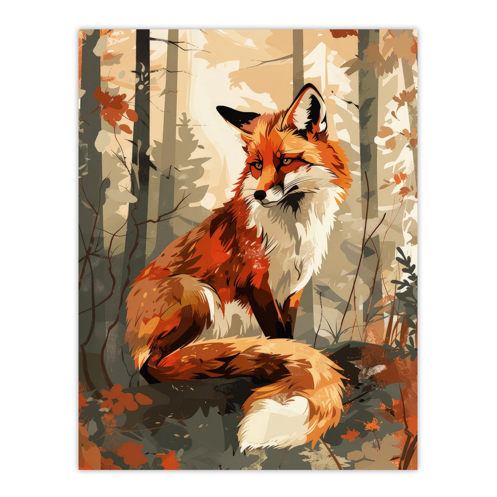 Artery8 Red Fox Autumn Forest Landscape Portrait Design For Living Room Extra Large XL Wall Art Poster Print