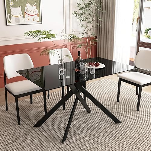 Miniatura 9 de Mesa de comedor moderna para 4 a 6 personas, mesa de comedor rectangular de 51 pulgadas con base de acero inoxidable dorado, mesa de comedor Mesa