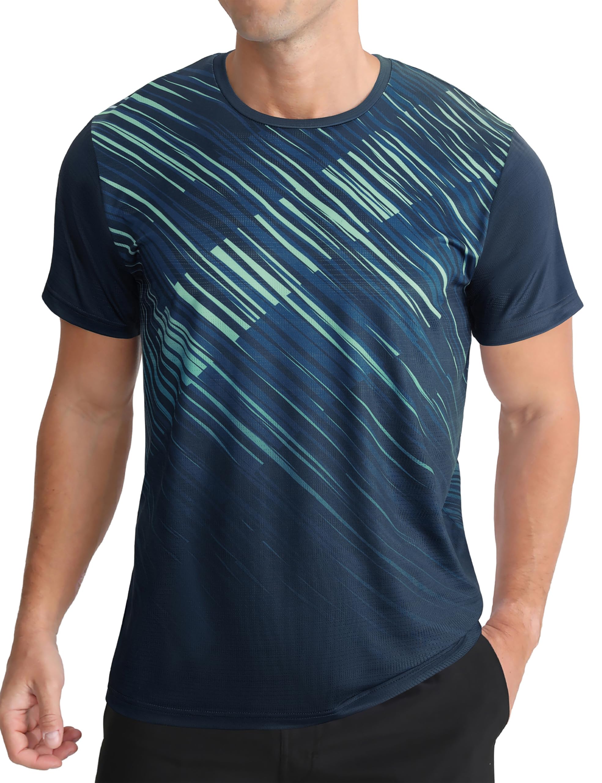 APTRO Herren Sport T Shirt Funktionsshirt Schnelltrocknend Laufshirt Trainingsshirt Gym Tshirts Schrägmuster Petrolblau XXL