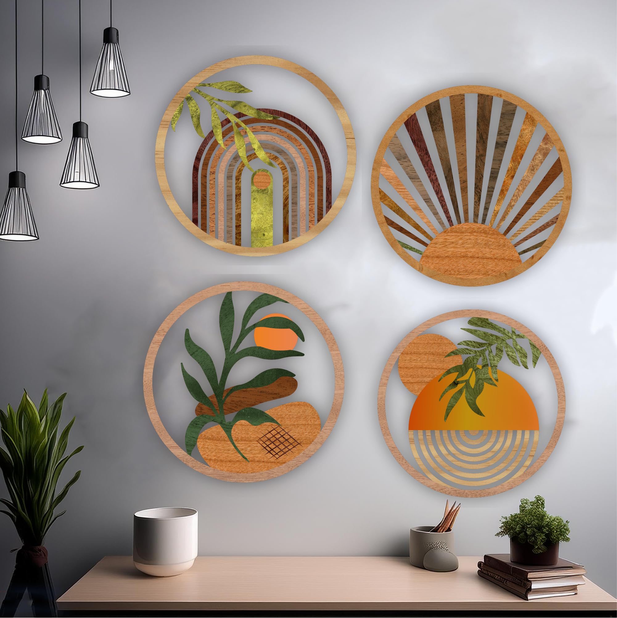 Buy MustHome Wall Plates, Wall Decor Set of 4, Multicolor, Wooden, Wall