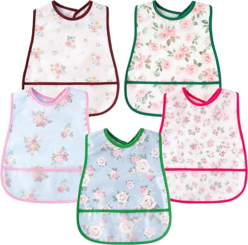 Vista 15 de R HORSE Juego de 5 baberos para bebés con bolsillo para atrapar migas y botón a presión, baberos impermeables para bebés de 6 a 24 meses Fruta
