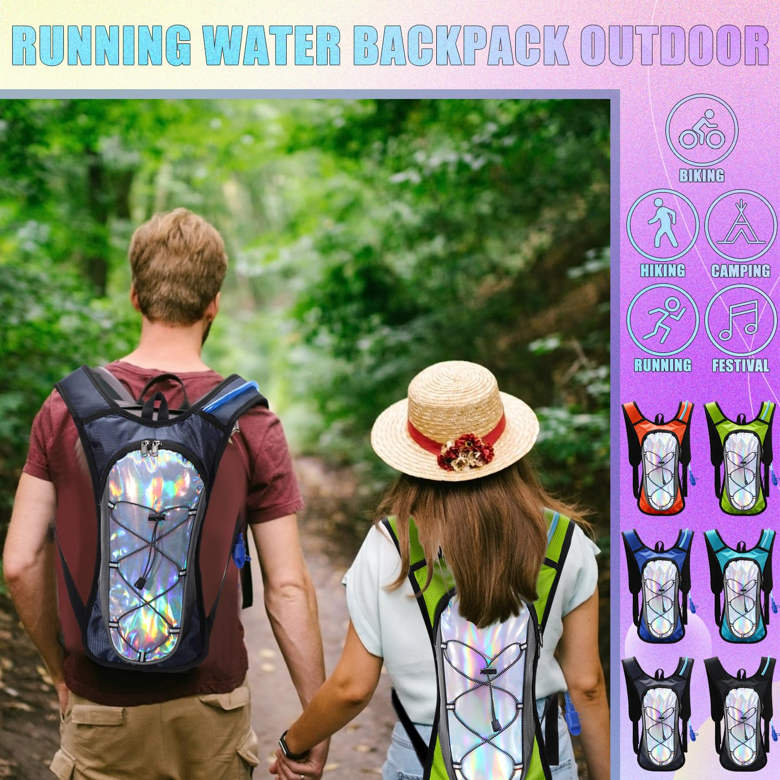 Chunful Lot de 6 sacs d'hydratation Rave avec poche d'eau de 2 L - Sac à dos d'hydratation léger - Sac à dos d'eau musical essentiel pour homme et femme - Pour la course à pied, le cyclisme,