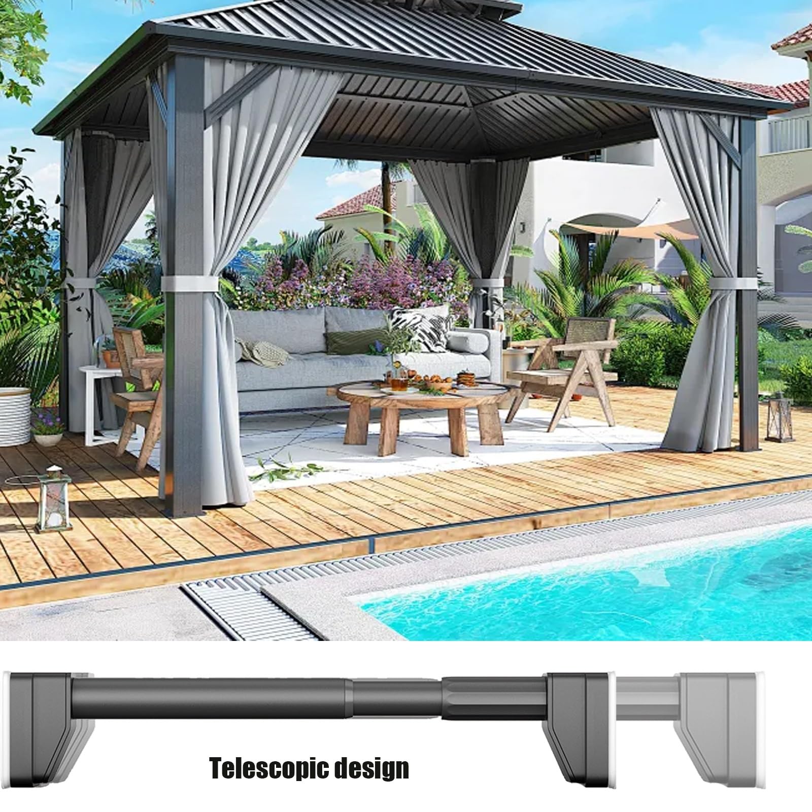 Barre Extensible Sans Perçage 2m 3m 4m Tringle Rideau Extensible, Antirouille Acier Inoxydable, Tringle À Rideaux De Douche Sans Percage Pour Paravent Interieur Penderie(Gris,310-400cm)