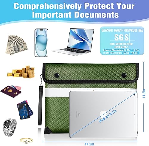 Miniatura 3 de Caja de documentos ignífuga, bolsa organizadora de archivos con aislamiento térmico de 2000 , Verde