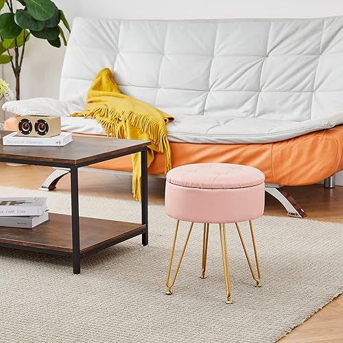 Miniatura 4 de Cpintltr Taburete moderno de piel sintética, tapizado, redondo, otomanos, multiusos, decoración del hogar, mesa de café otomana, cubierta superior