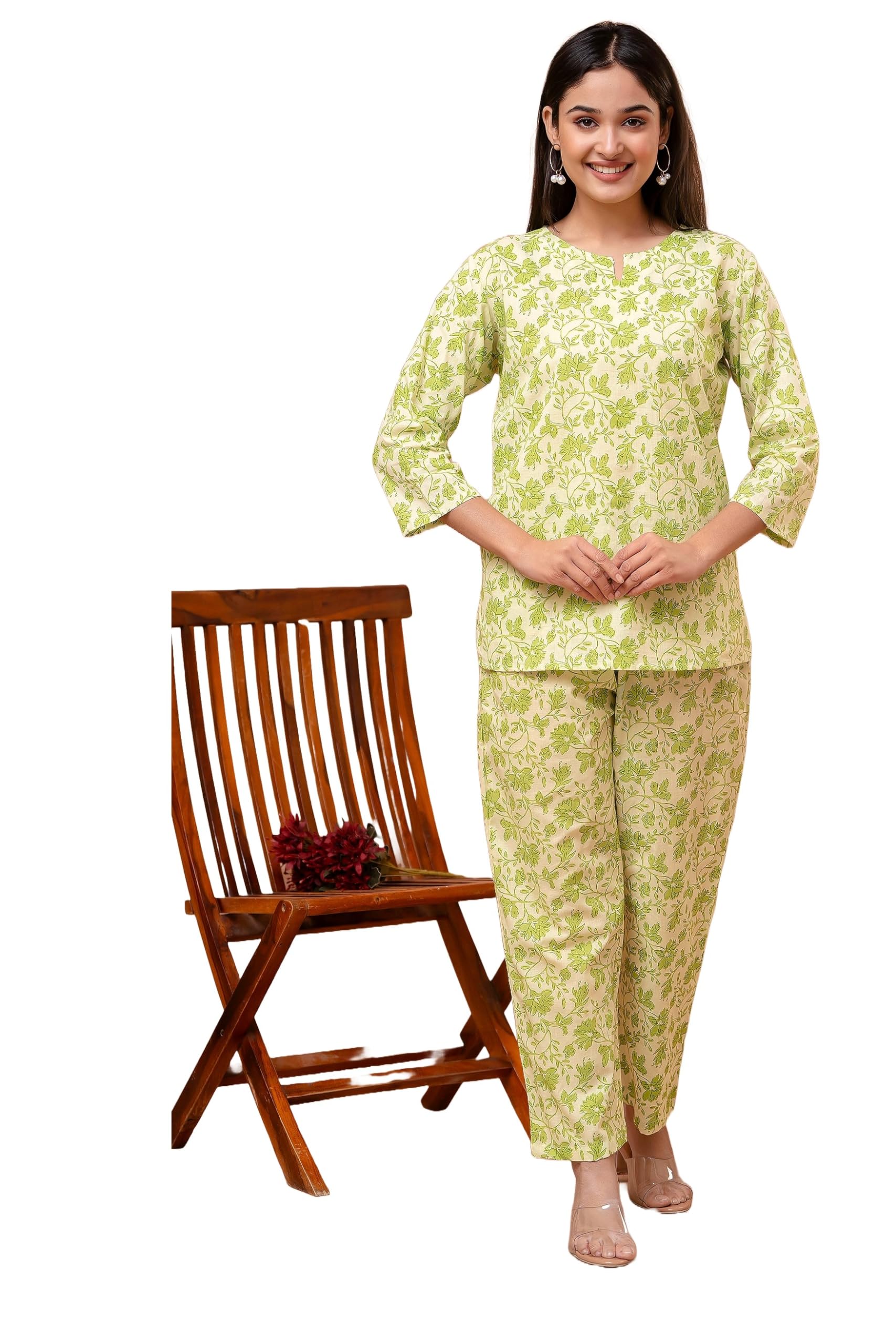 Vashti Women's Cotton Printed Co Ord Set with Kurta & Pyjama, Light Green