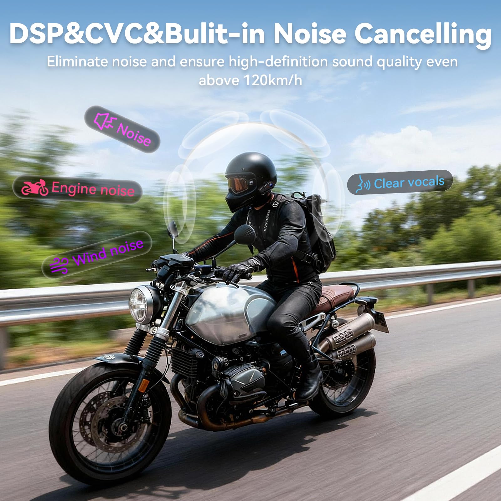 X1 Motorrad Headset Bluetooth 5.3, 40mm Hi-Fi, 60h Akkulaufzeit | Helm Kopfhörer für Musik und Navi-Ansage Hören, Sprachassistent, IP67, 800mAh Akku, DSP/CVC-Geräuschunterdrückung