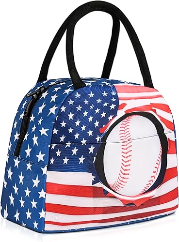 Zhung Ree Lonchera de béisbol para niños y niñas, con la bandera estadounidense, portátil, impermeable, reutilizable y térmica, hielera para el