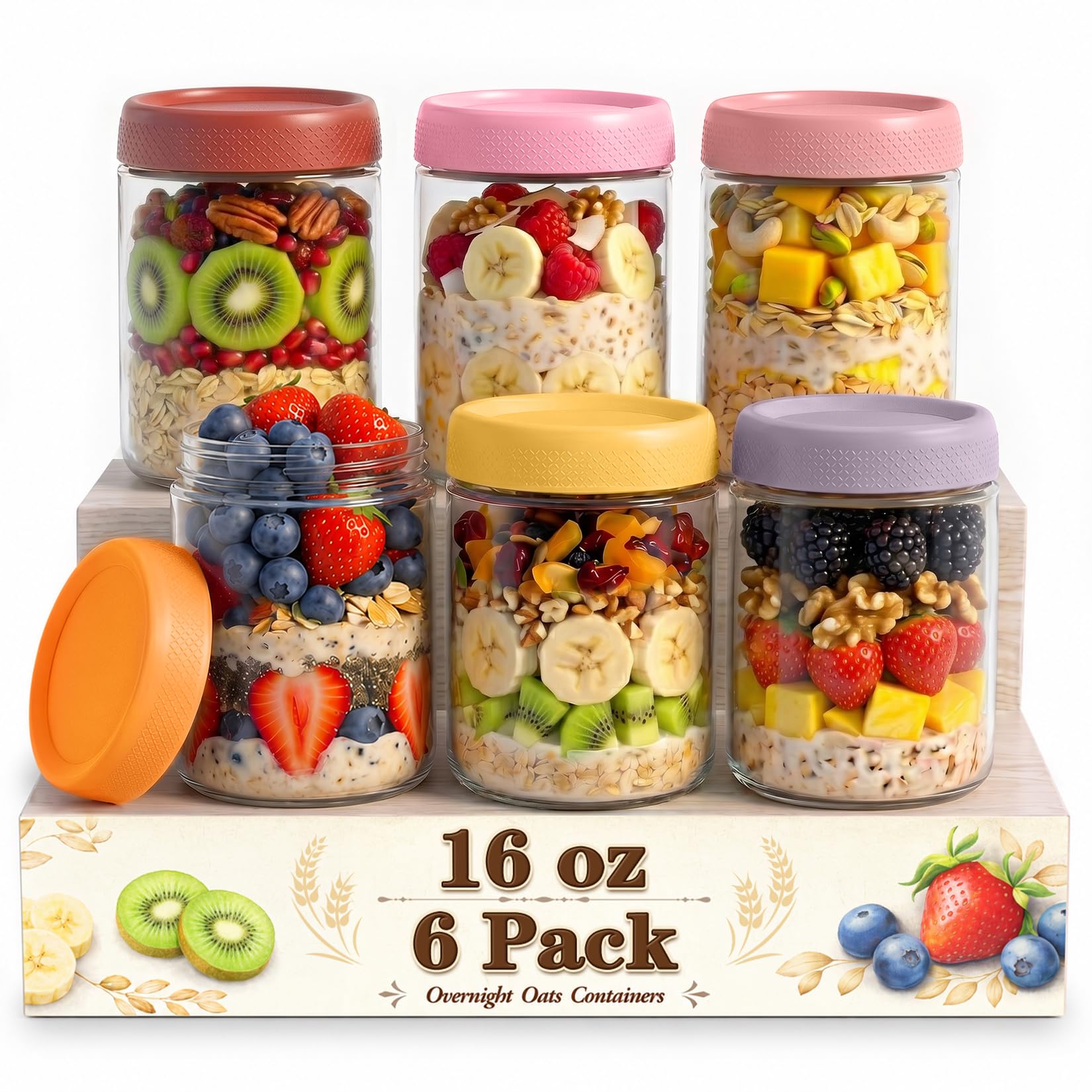 Overnight Oats Containers with Lid, Overnight Oats Jars, Glass Jar with Lid