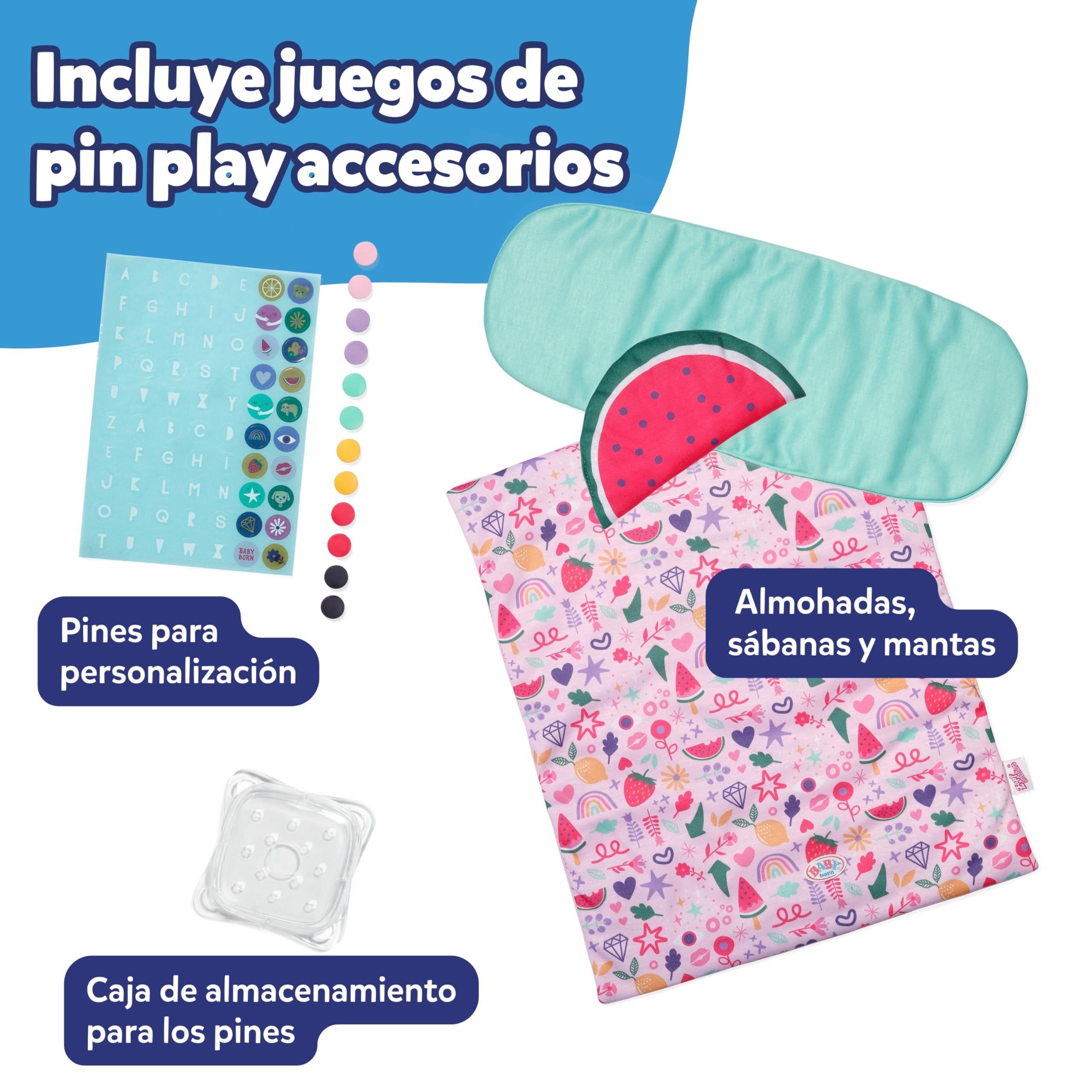 Baby born 3 en 1 Cuna Pinplay – Cuna, Cama y capazo con Pines Decorativos – Incluye Manta y Almohada – Accesorio de muñecas Apto para niños a Partir de 3 años