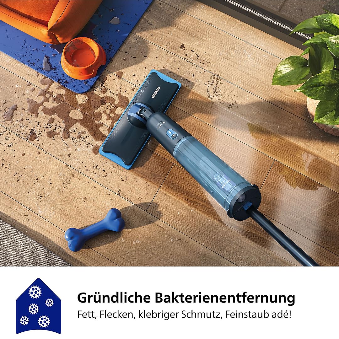 Philips OneUp 3000 Series elektrischer Wischmopp - 2X sauberere Böden², 2X schnelleres Wischen, kabellos mit 360° Drehgelenk, waschbare Wiederverwendbare Pads, langanhaltender Akku (XV3101/01 | inkl. 1 Pad, kabellos, 360° Drehgelenk, 2x schnelleres Wische