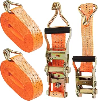 2 Sets Ratchet Tie Down Straps 5cm x 6m, 11000lb Break Strength, Heavy Duty Lashing Strap, Securing Straps with Handle and Metal J Hook for Trucks, Cars, Motorcycles   Orange