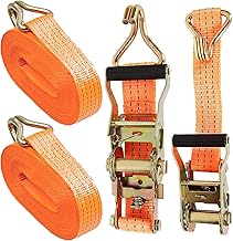 2 Sets Ratchet Tie Down Straps 5cm x 6m, 11000lb Break Strength, Heavy Duty Lashing Strap, Securing Straps with Handle and Metal J Hook for Trucks, Cars, Motorcycles – Orange