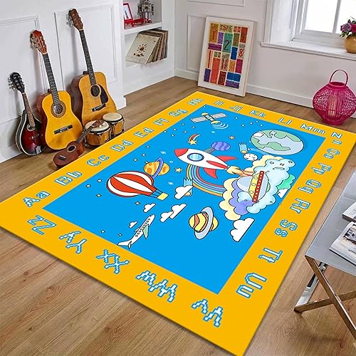 Miniatura 10 de Hopscotch - Alfombra de juego de 4 x 5 pies, diseño colorido del alfabeto y geometría antideslizante, alfombra de juego para niños, alfombras