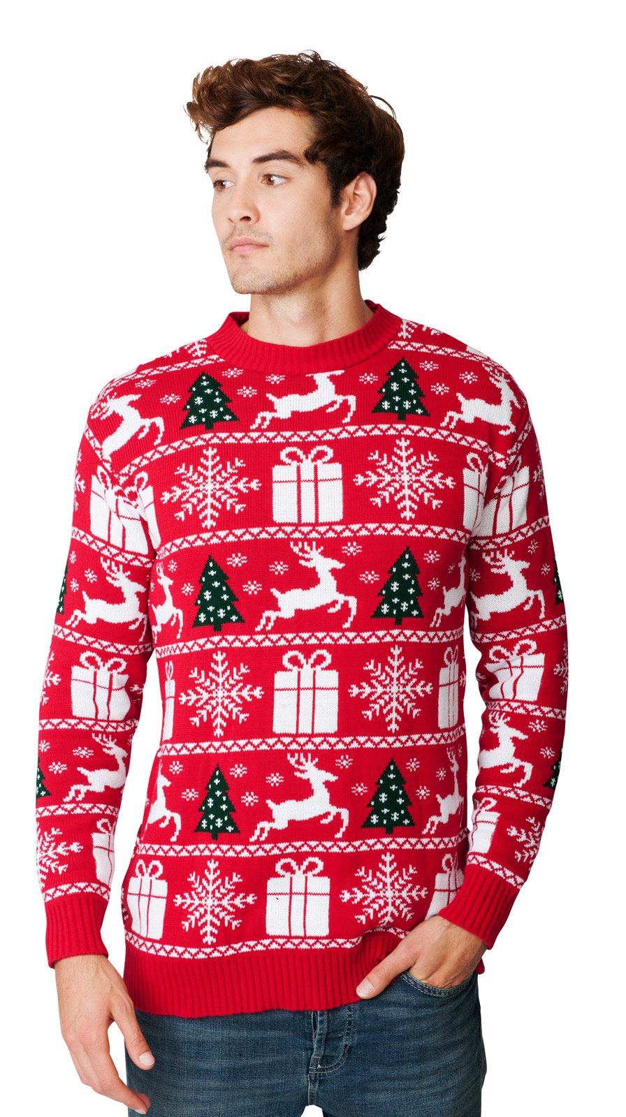 Hsa Men's Fairisle Red Christmas Xmas Jumper Novelty Fairisle Sweater Jumper Wo Unisex