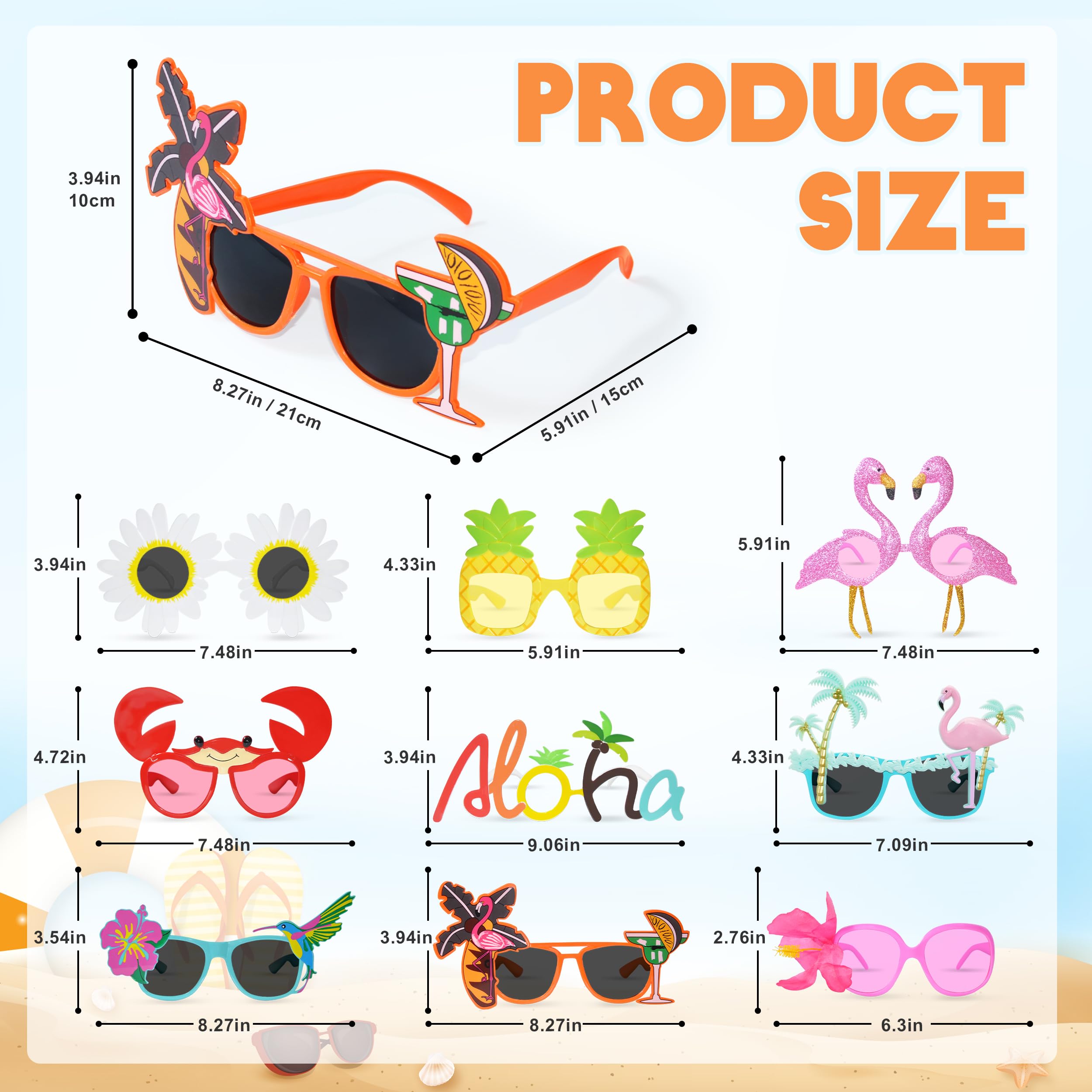 NB2GHYQJ Hawaiian Luau Party Sunglasses 9 Pairs Novelty Party Sunglasses Pool Tropical Beach Themed Party Supplies Decoration Summer Party Favors