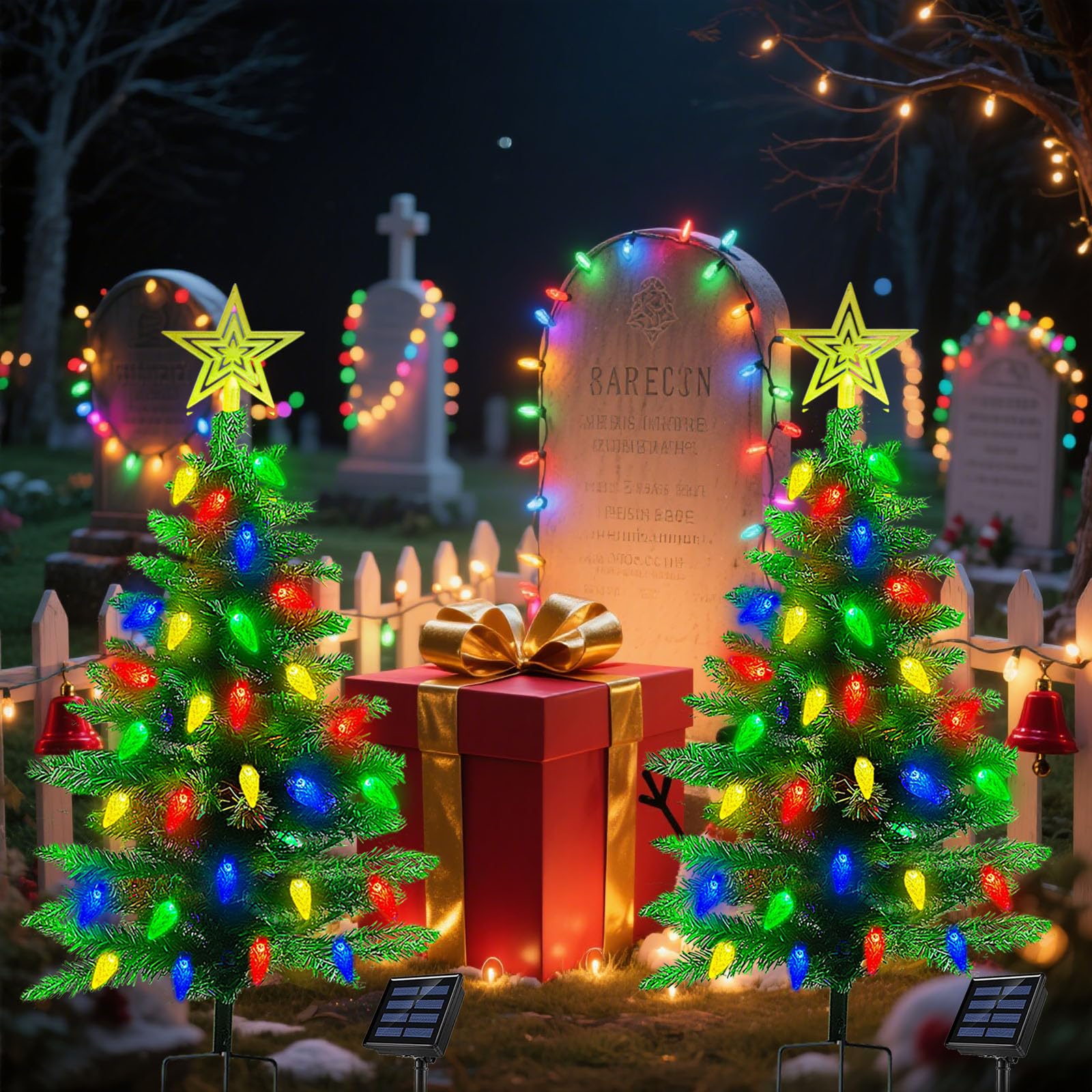 2 Stück 90 cm Solar-Weihnachtsbaum für den Außenbereich, 8 Modi, Solar-Weihnachtsbaumlichter mit 100 LEDs, wasserdichte Solar-Weihnachtsbeleuchtung für Hof, Veranda, Weg, Grab, Friedhof, Dekoration