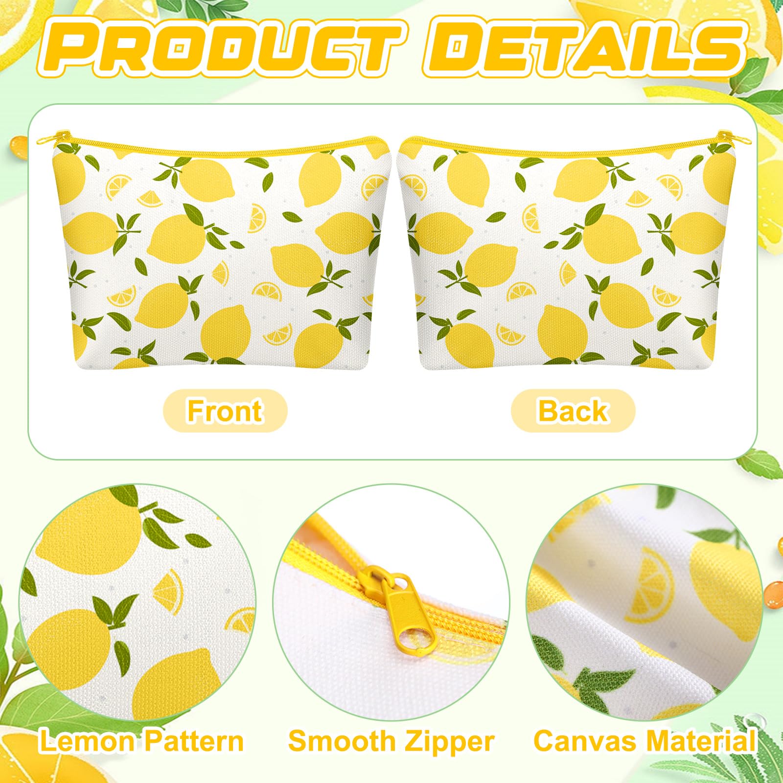 Tallew 9 Pcs Lemon Makeup Bags for Women Lemon Themed Gifts Cosmetic Bag Purse Summer Travel Organizer Zipper Pouch Survival Kit for Women Sister Friend Fruit Lover Birthday Gifts