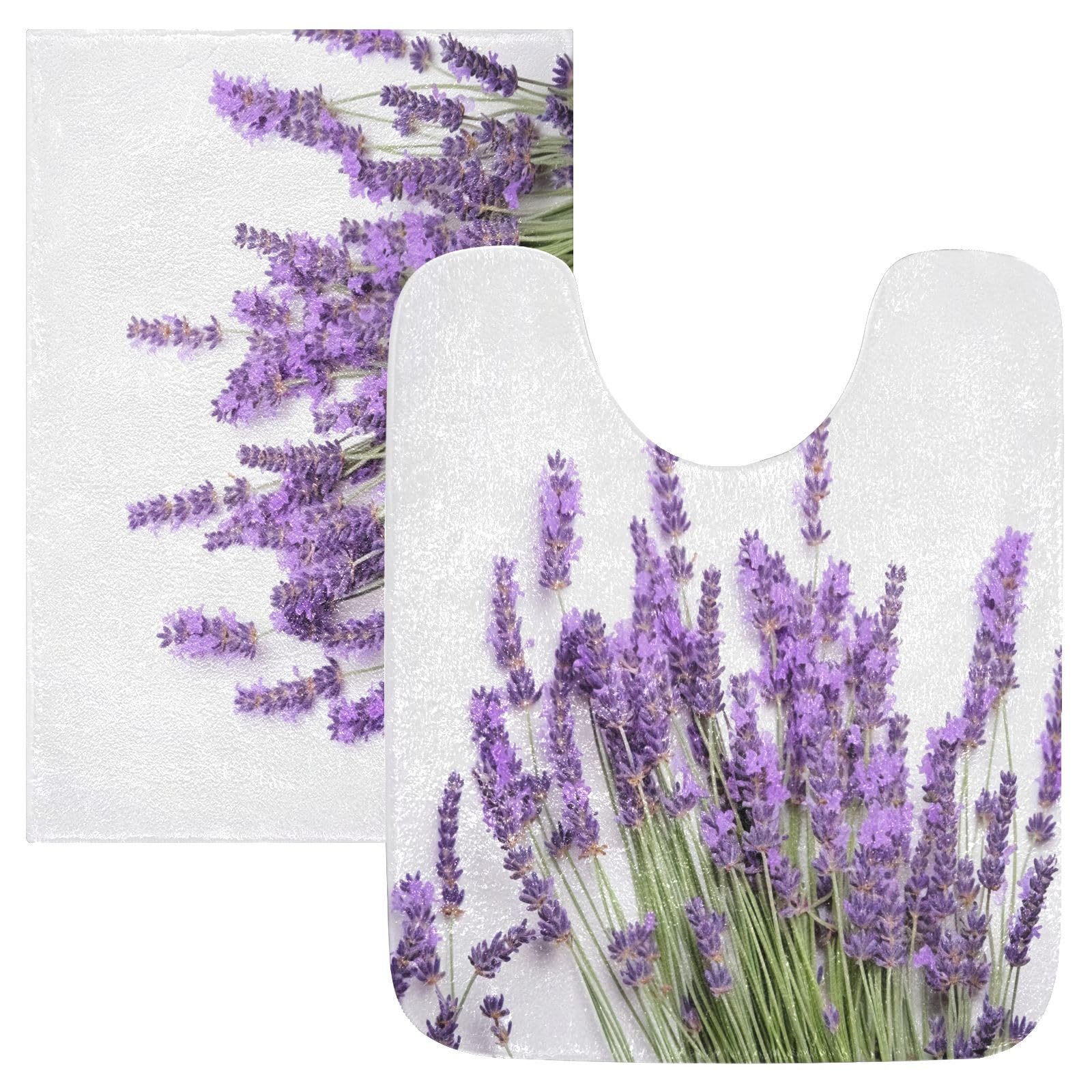 Nesatuwa Lavender Flower Bath Mat Non-Slip Bath Mat Soft High Absorbent U-Shaped Contour Toilet Rugs Machine Washable for Bathroom,Tub,Shower