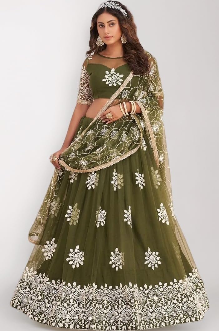 Women’s Art Silk Lehenga Choli with Sequins Embroidery Work & Unstitched Blouse - Parti Wear Georgette Dupatta for Weddings and Special Occasions