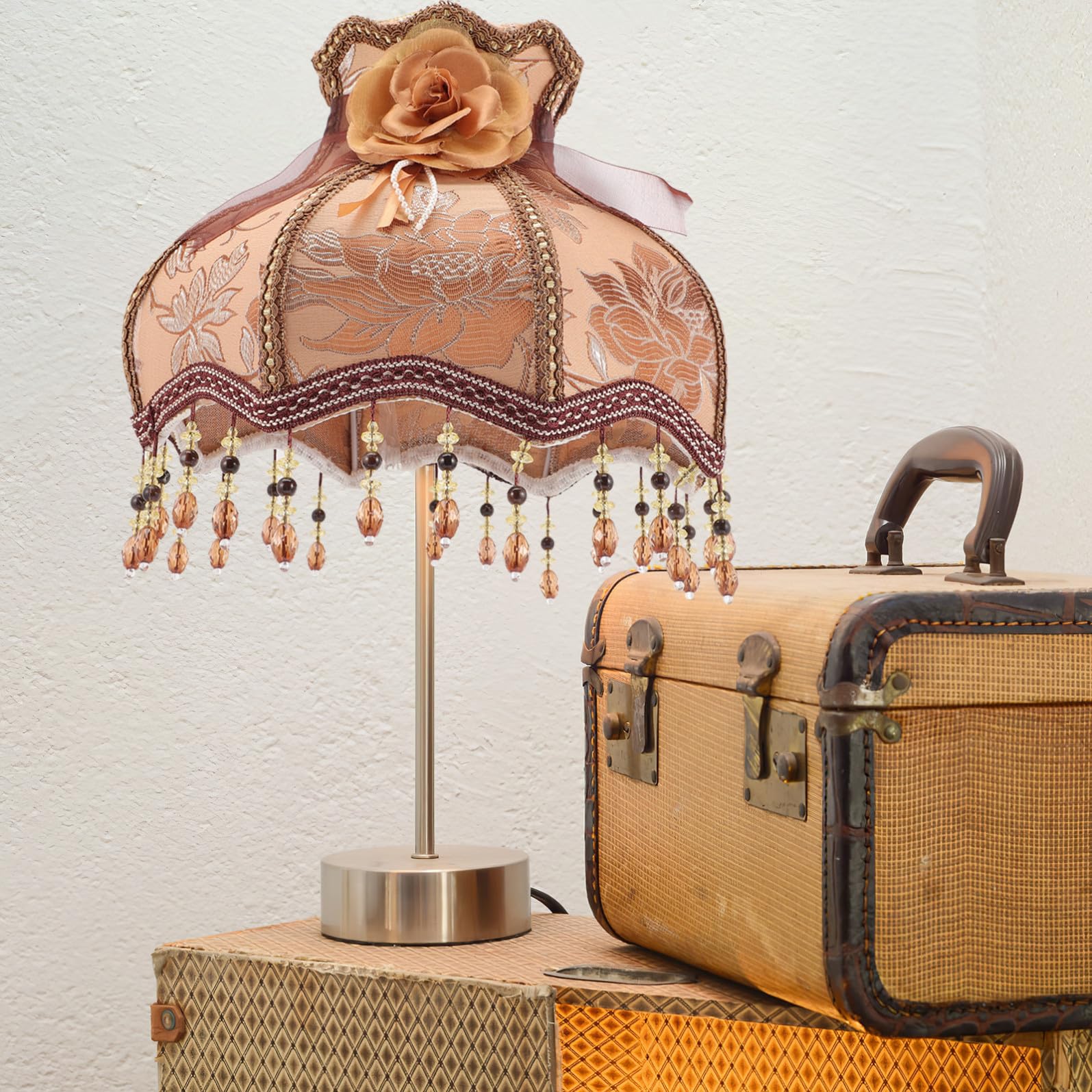 Retro Lampenschirm aus Stoff und Metall in Kaffee für Tischlampen