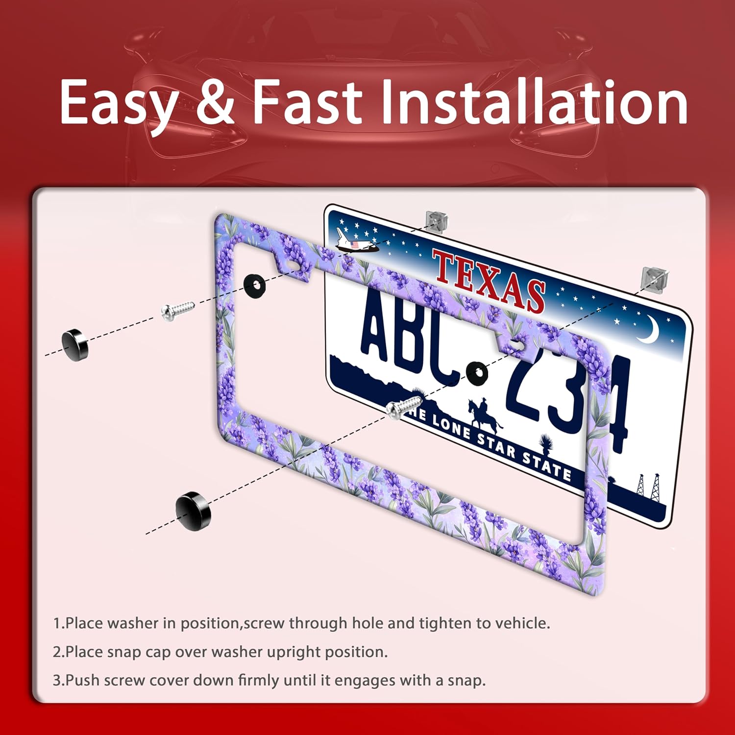 Purple Flora License Plate Frame Stainless Steel Flowers License Holder image 3