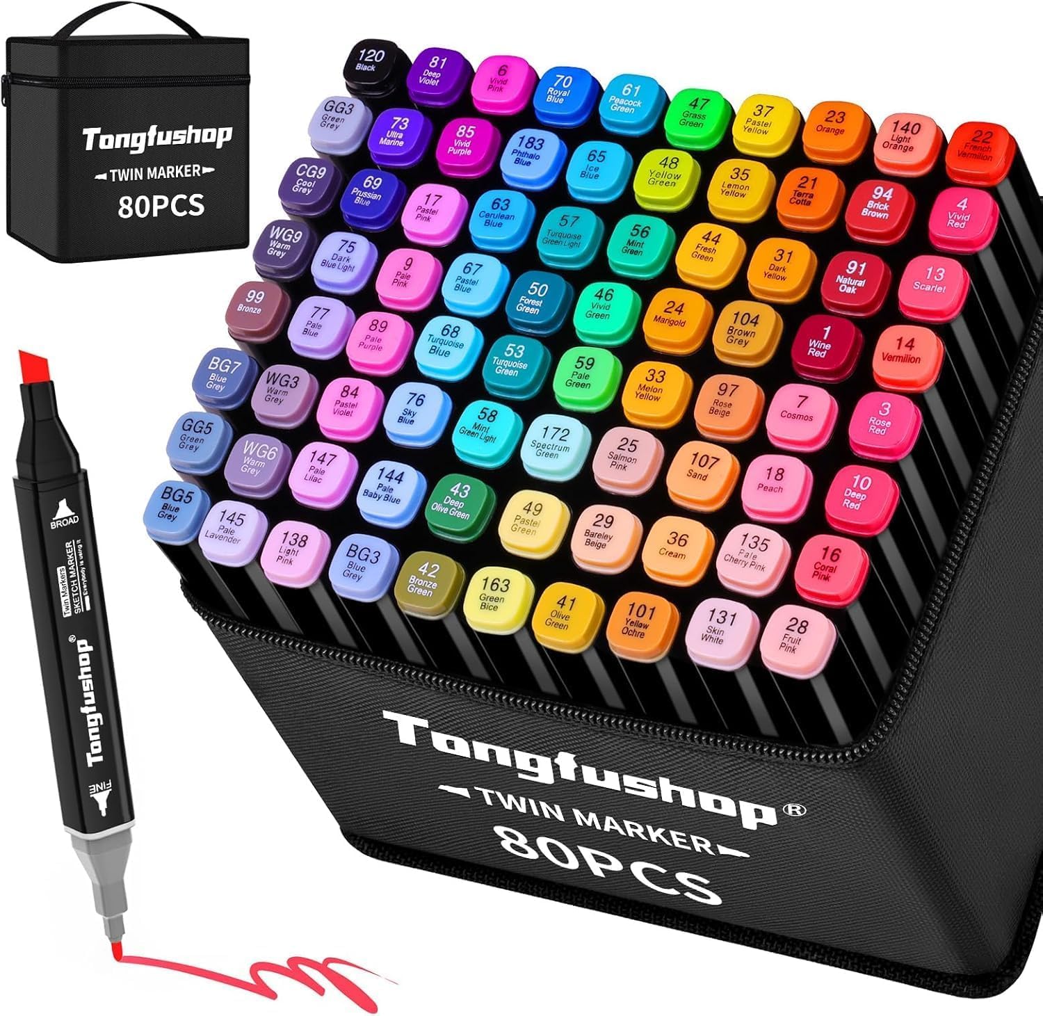 Tongfushop Marcatore 80+2 Colori, Set di Pennarelli a Doppia Punta, Professionali ad Asciugatura Rapida in 2 Secondi per Pittura, Schizzi, Libri da Colorare con Distanziatore Antiosmosi