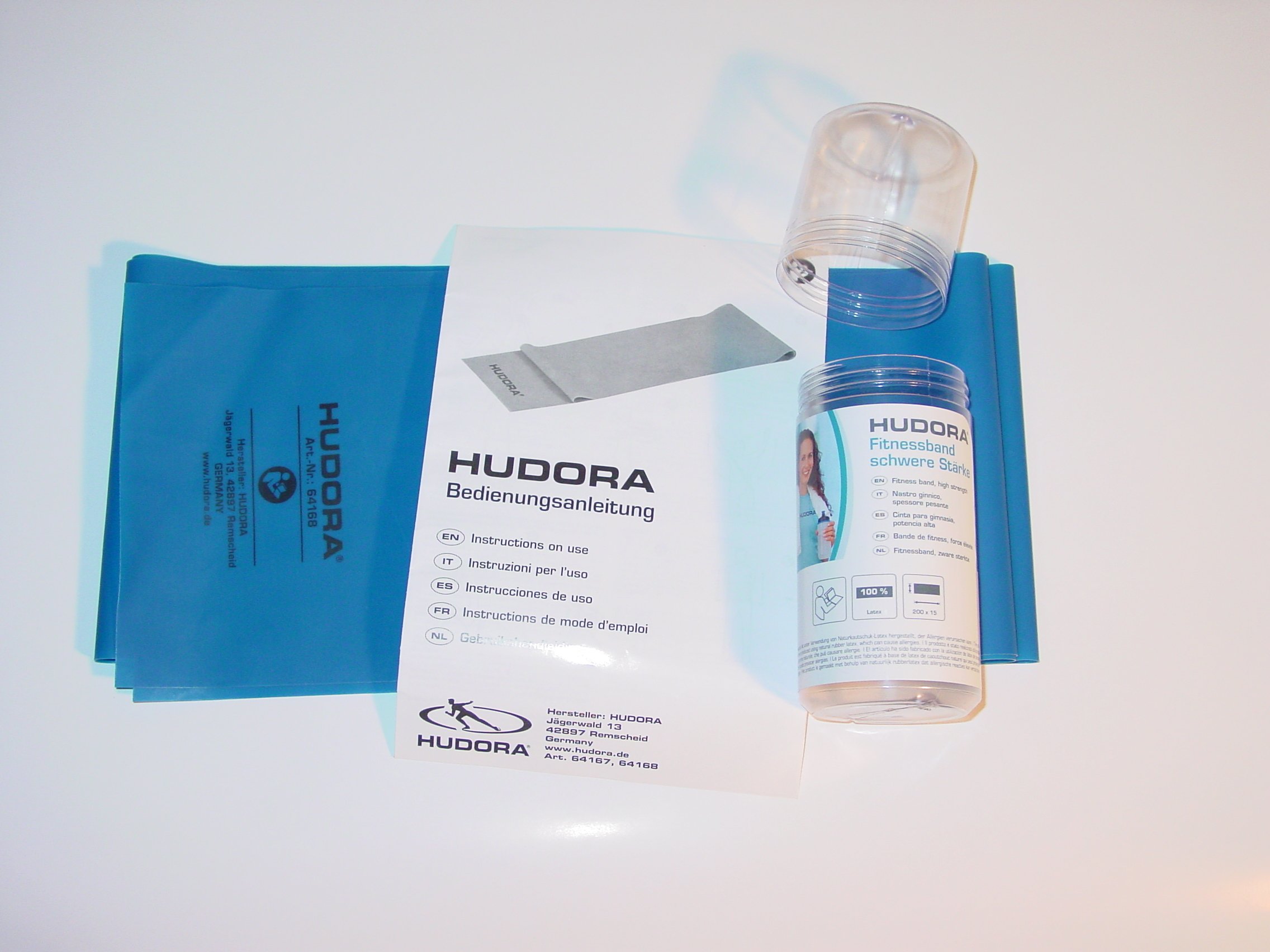 Hudora Fitness Band, Blue, Heavy, Latex, 2.0 Metres Long, In Practical Box With Exercise Book