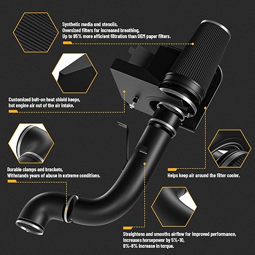 Miniatura 2 de Kit de admisión de aire frío de 4 pulgadas con filtro y tubo de entrada recubierto de polvo compatible con GMC Chevy 99-06 1999 2000 2001 2002 2003