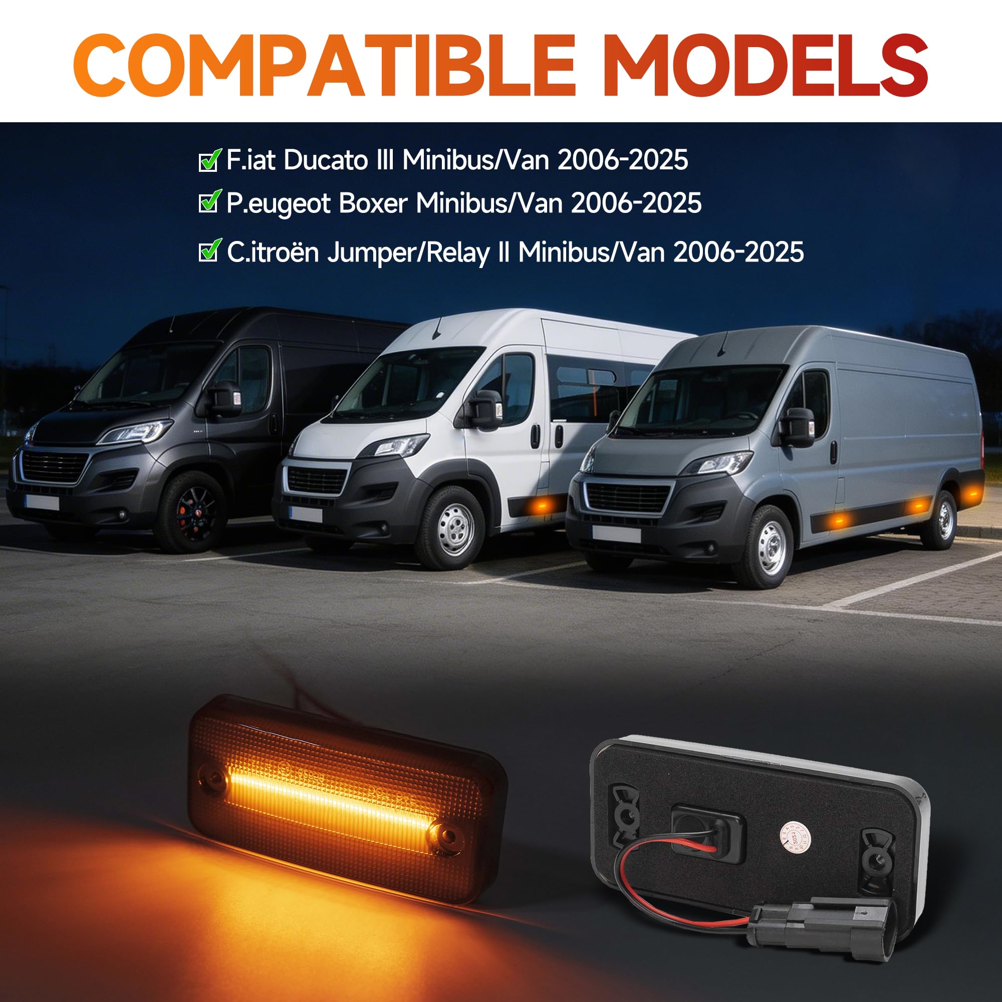 LED Seitenmarkierungsleuchten für F.iat Ducato, P.eugeot Boxer, C.itroen Jumper, I.veco Daily 2006-2025, 6 Stück Seitenblinker Schwarz für Wohnmobil & Transporter mit E-Prüfzeichen, Ohne Fehlermeldung