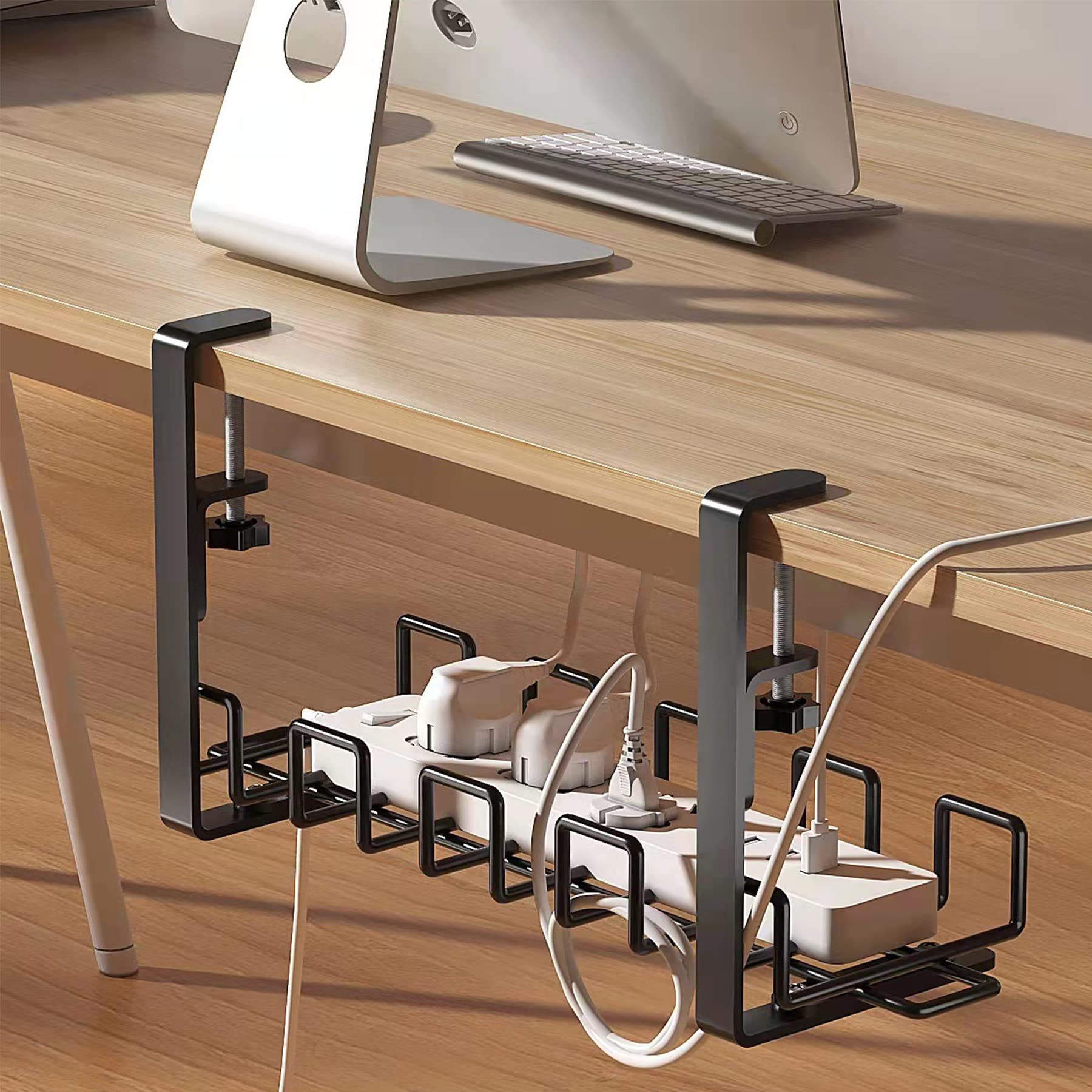Under Desk Cable Management Tray, YARDHOBI 15.74in No Need to Drill Holes Cord Management Rack with Wire Ties Super Sturdy Adjustable Metal Wire Cable Holder for Office, Home, Kitchens
