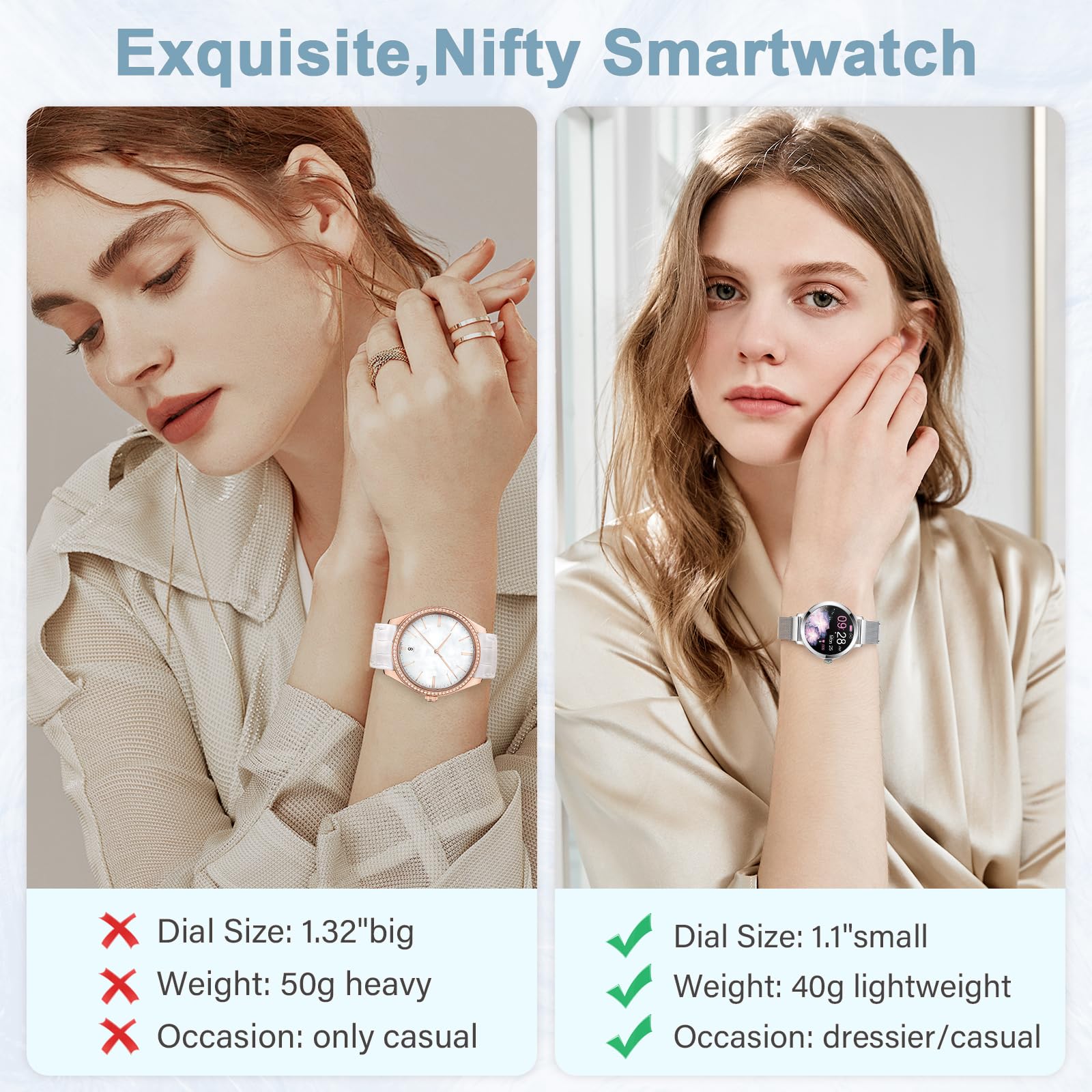 GADIXY Smart Watches for Women (Make/Answer Call),1.109 AMOLED Screen Fitness Tracker 110+ Sports Step Counter/SpO2/BP/Heart Rate/Sleep Monitor IP68 SmartWatches for Android iOS Silver