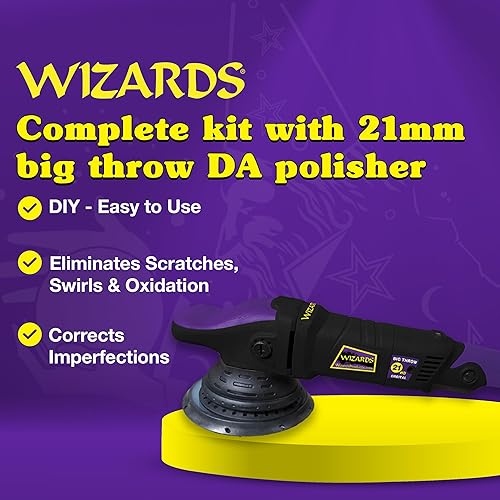 Miniatura 2 de Wizards Kit de pulidores y pulidores de coche con tiro grande HD de 0.827 in - Diseño ergonómico de doble acción pulidora orbital y removedor de