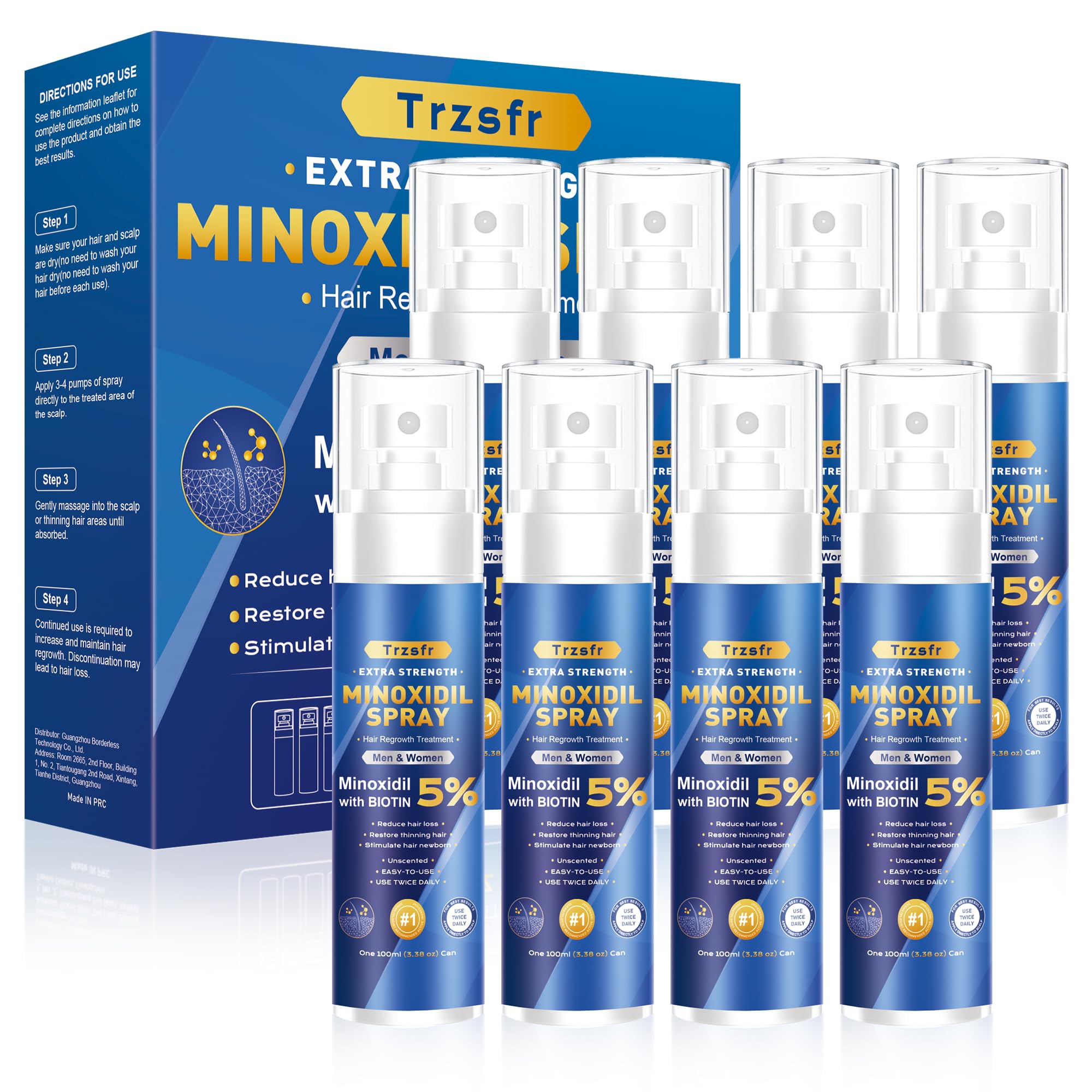 5 Minoxidil Spray for Men Women - Hair Growth Serum Hair Regrowth Treatment Extra Strength with Biotin 12-Month