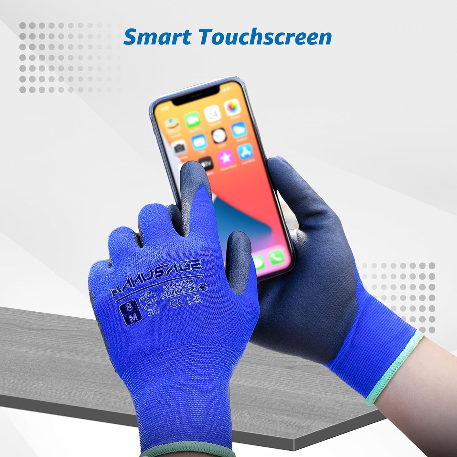MANUSAGE Safety Work Gloves Men and Women, Microfoam Nitrile Work Gloves Large, Thin Work Gloves With Touchscreen Fingers, Work Gloves Women, Men's work gloves with grip, 6 Pairs, Blue