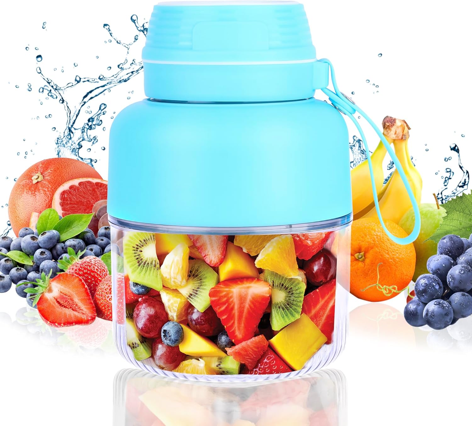 Blender portatile personale, frullatore per frullati e frullati con tazza da 20 once, coperchio e tracolla, ricaricabile USB di tipo C, parti lavabili in lavastoviglie, succo di colore blu per viaggi in palestra