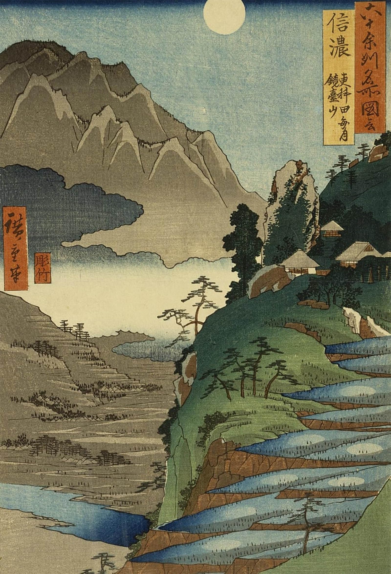POSTERIIk Famous Modern Artwork Art Mural Mtthe Moon Reflected in the Rice Fields At Sarashina in Shinano Province by Utagawa Hiroshige Oil Paintings Pictures for Home Decor 60x90cm