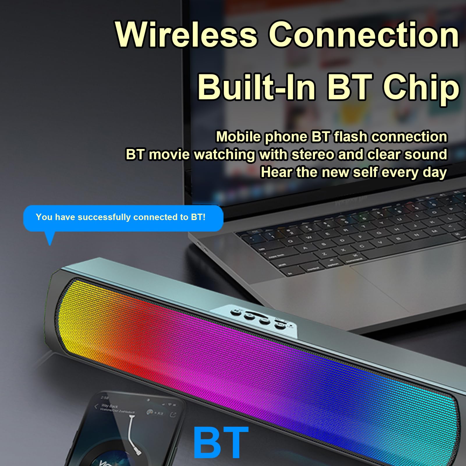Altoparlanti wireless per PC con luci LED continue Soundbar Stereo