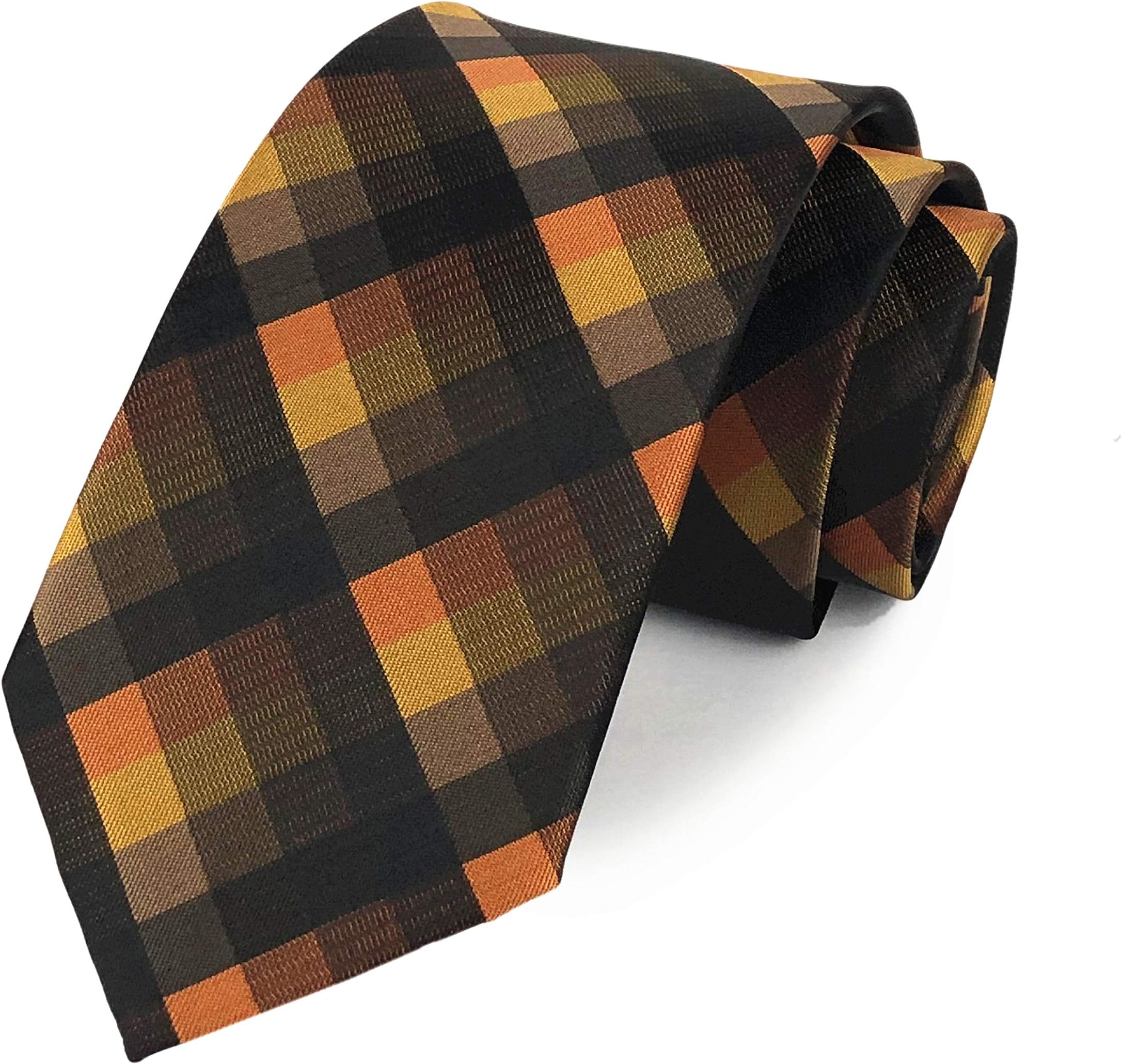 Secdtie Men's Classic Checks Dark Blue Grey Jacquard Woven Silk Tie Necktie