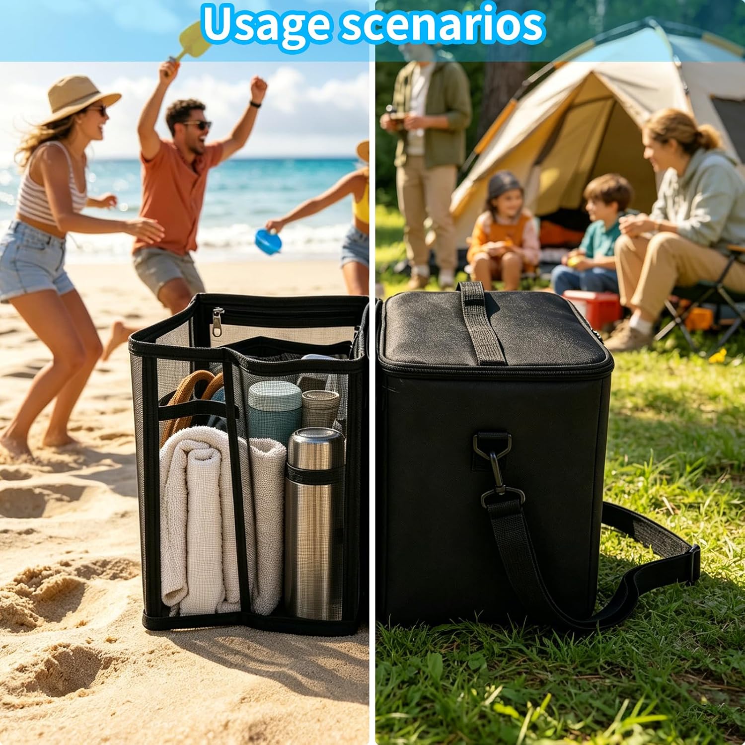 2-in-1 Large Tote Bag Insert with Leakproof Cooler & Organizer – Heavy Duty Insulated Liner for Beach, Pool & Travel (Black)
