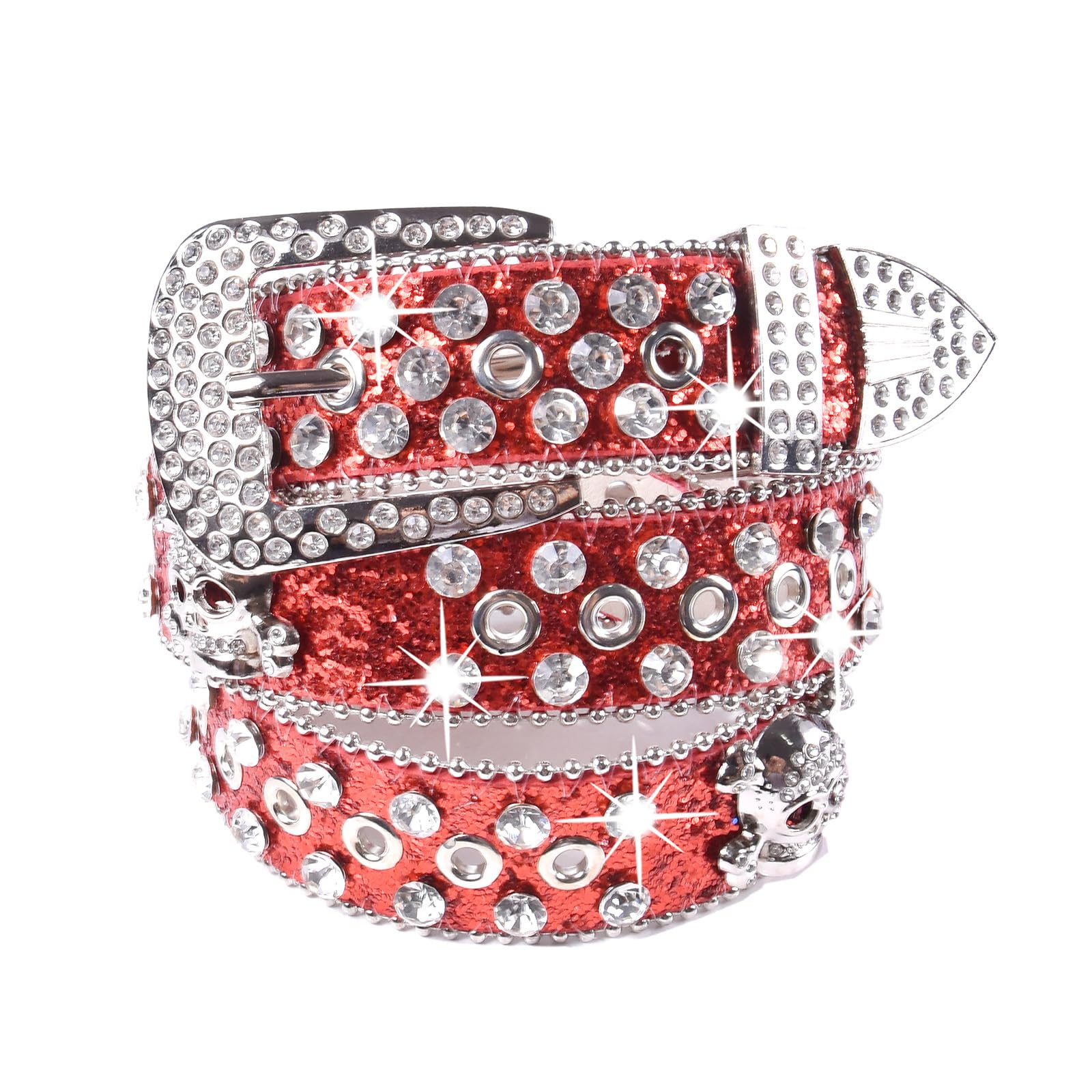 MICFENY Sparkling Rhinestones Waistband Punk Design Belt Unisex Fashion Accessory PU Leather Sash Comforable