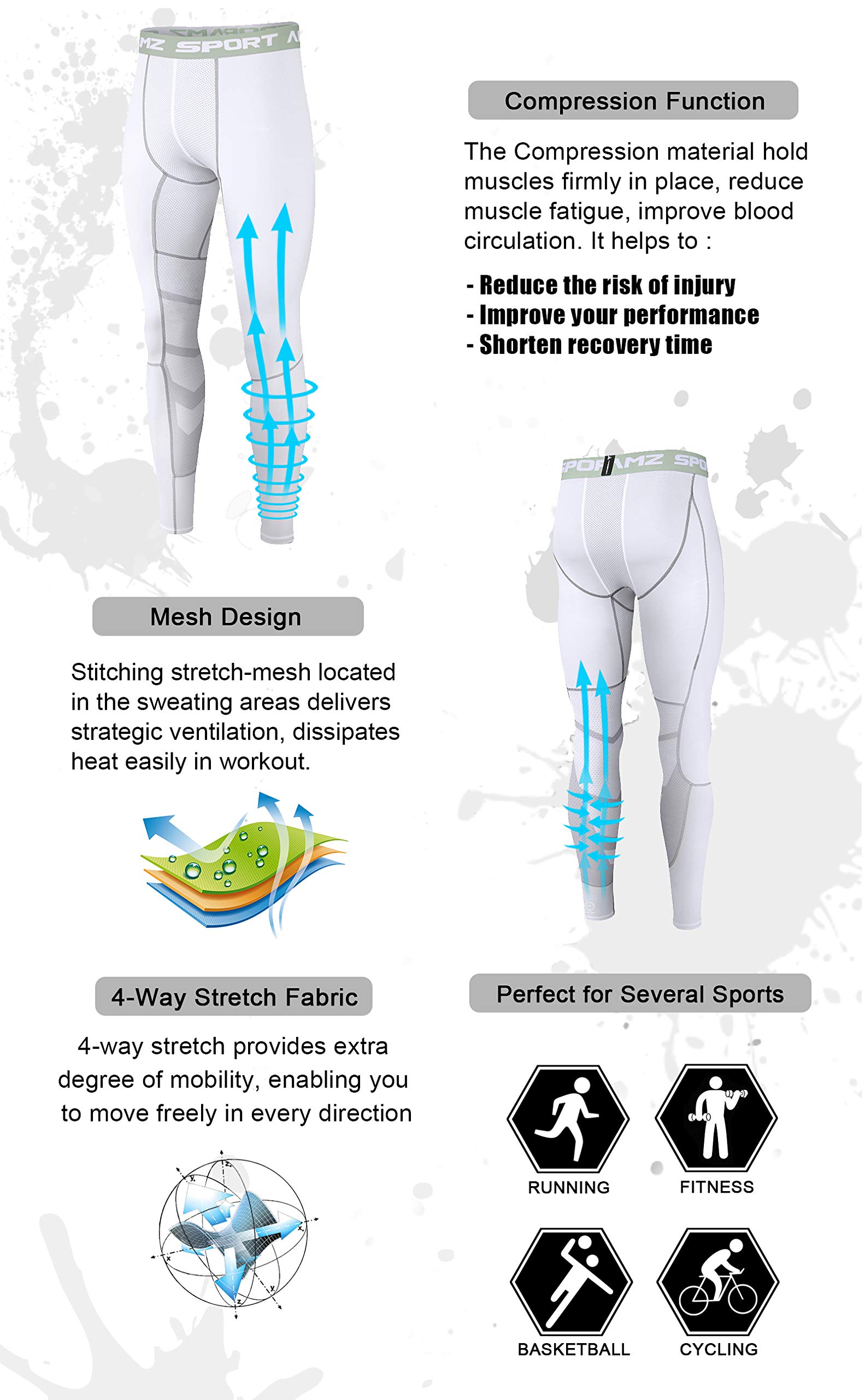 AMZSPORT Pantaloni Sportivi a Compressione da Uomo Leggings da Palestra Calzamaglia ad Asciugatura Rapida