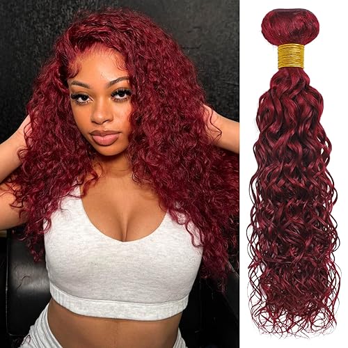 ALHER #99j Dark Burgundy Bundles Human Hair Water Wave, 12A