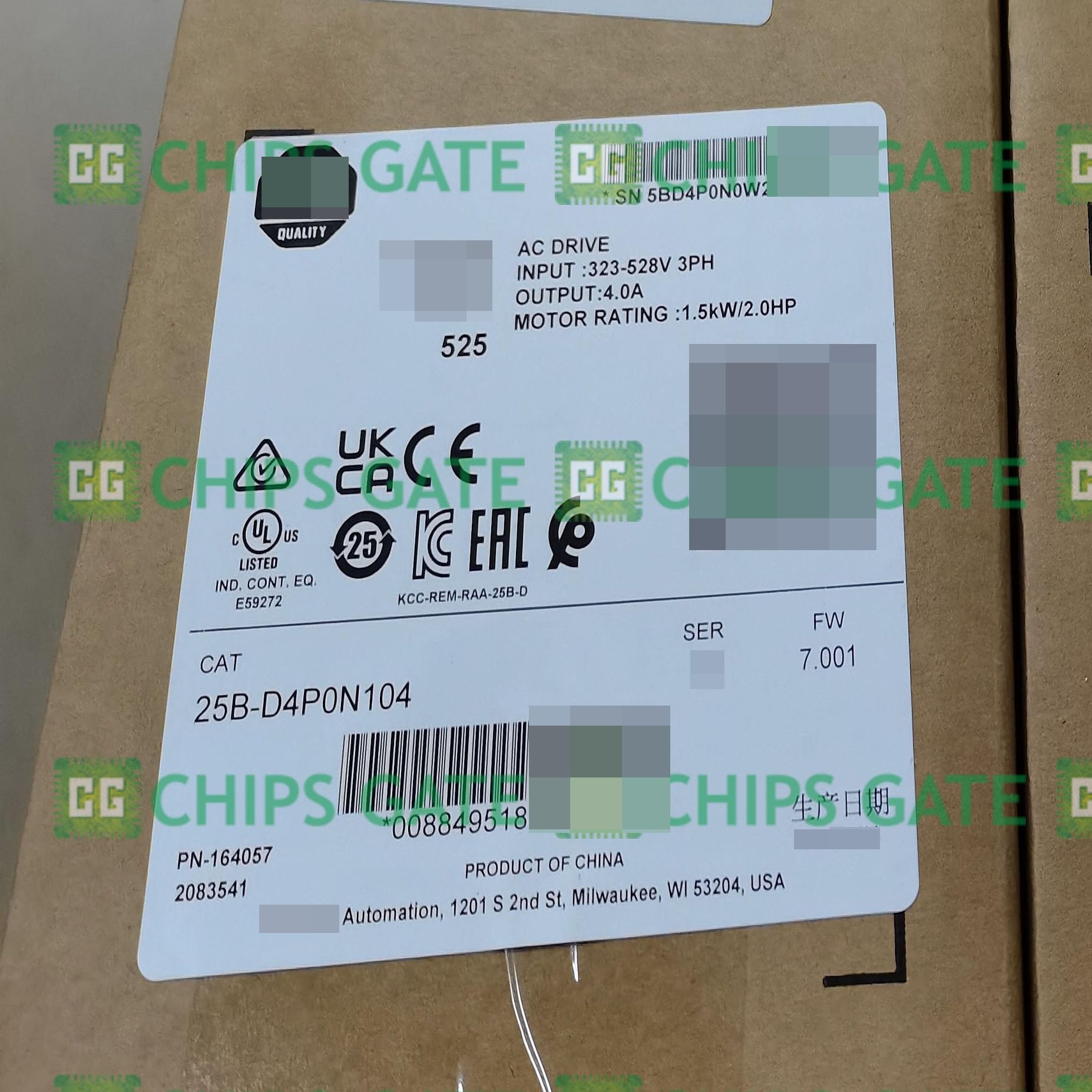 25B-D4P0N104 1 PCS 525 1.5kW 2Hp AC Drive US Stock New