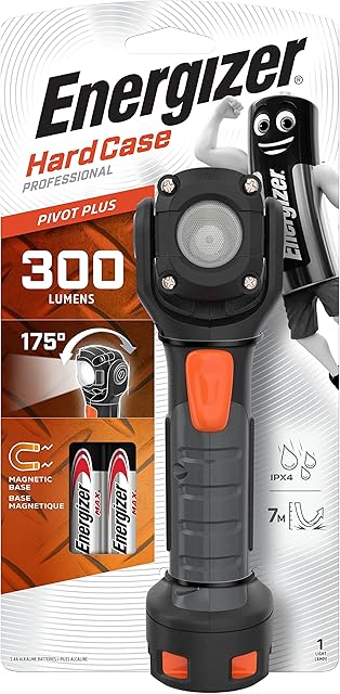 Energizer Hardcase Professional LED Torch, Compact, Water and Impact Resistant, 170° Pivoting Light, Pocket-sized, 300 Lumens, Batteries Included