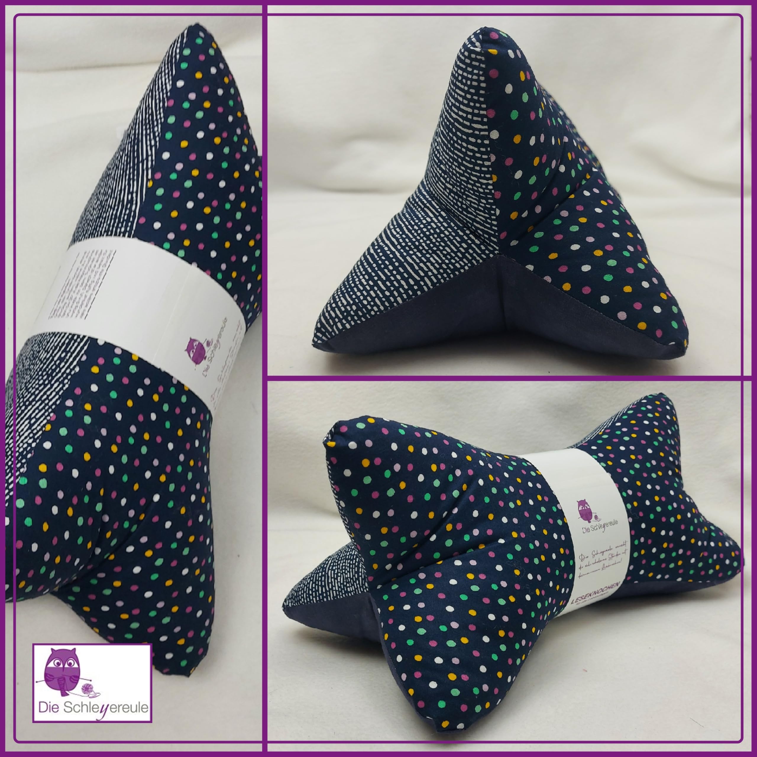 Leseknochen ausgefallen Nackenkissen Handmade in Deutschland, waschbar und individuell, als Nackenrolle und Lesekissen nutzbar (Konfetti)