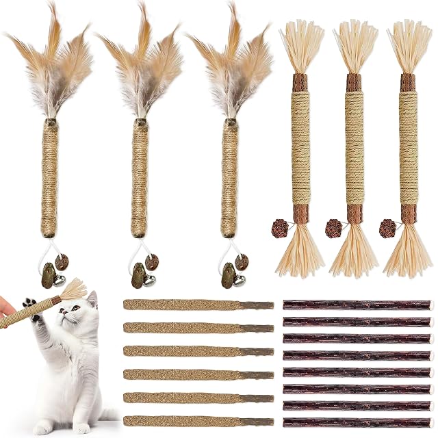 JNYUTEEN 20 Piezas Palitos de Hierba Gatera, 3 Estilos Masticar Palos Gato