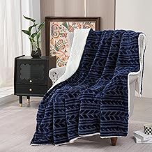 Exclusivo Mezcla 50"x70" Sherpa Fleece Throw Blanket, Reversible Velvet Plush Blankets and Soft Throws for Couch, Sofa, Bed, Super Cozy Thick and Warm, Navy Blue